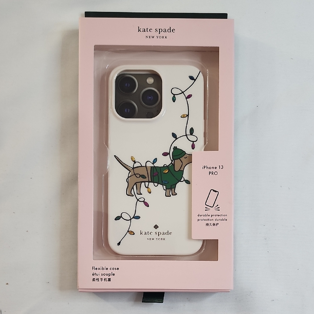 BNIB Kate Spade Claude Dashshund Dog Christmas Holiday iPhone 13 Pro Pho…